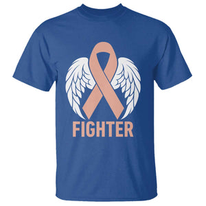 Endometrial Cancer Fighter T Shirt Peach Ribbon Angel Wings Survivor