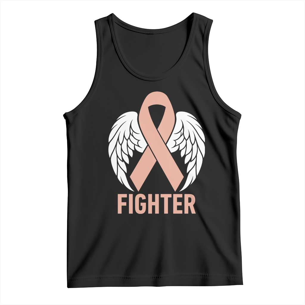 Endometrial Cancer Fighter Tank Top Peach Ribbon Angel Wings Survivor TS12 Black Print Your Wear