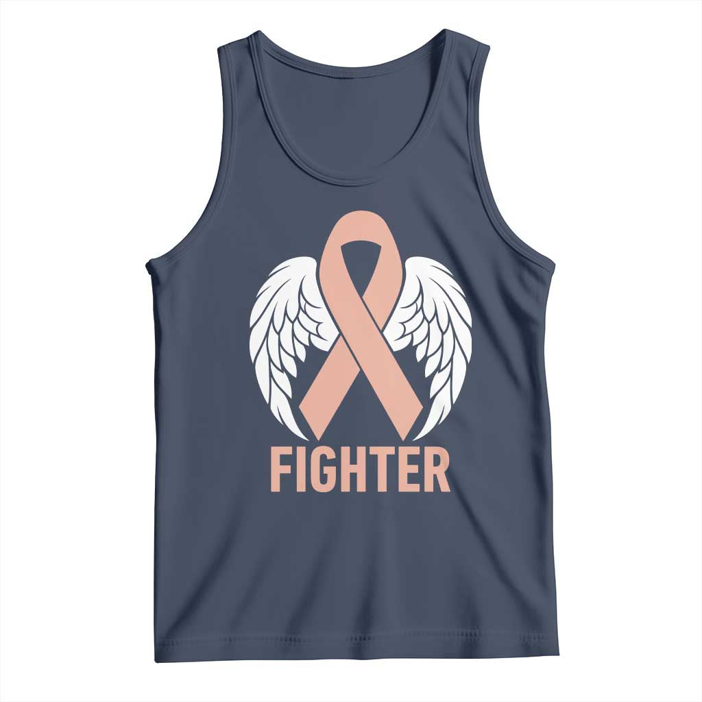 Endometrial Cancer Fighter Tank Top Peach Ribbon Angel Wings Survivor