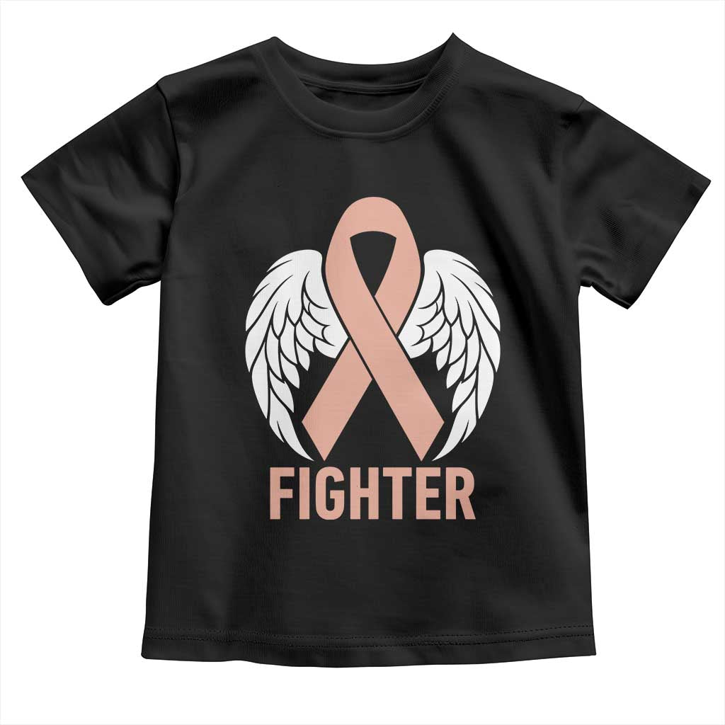 Endometrial Cancer Fighter Toddler T Shirt Peach Ribbon Angel Wings Survivor TS12 Black Print Your Wear