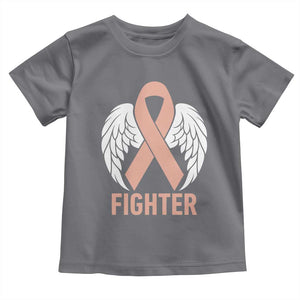 Endometrial Cancer Fighter Toddler T Shirt Peach Ribbon Angel Wings Survivor
