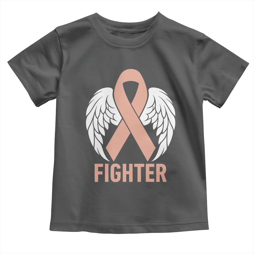 Endometrial Cancer Fighter Toddler T Shirt Peach Ribbon Angel Wings Survivor