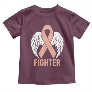 Endometrial Cancer Fighter Toddler T Shirt Peach Ribbon Angel Wings Survivor