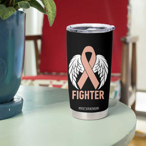 Endometrial Cancer Fighter Tumbler Cup Peach Ribbon Angel Wings Survivor