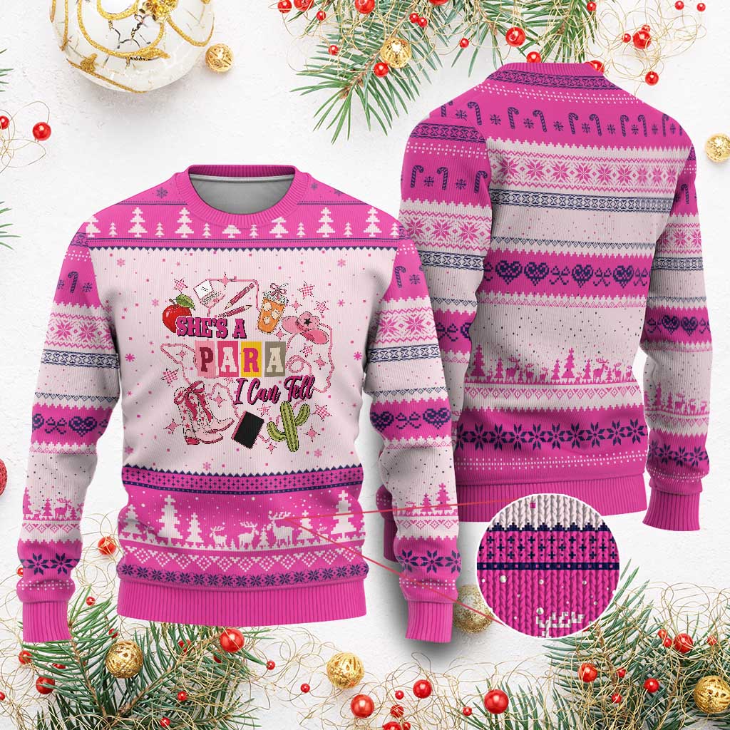 Funny Western Teacher Aide Graphic Ugly Christmas Sweater She's A Para I Can Tell