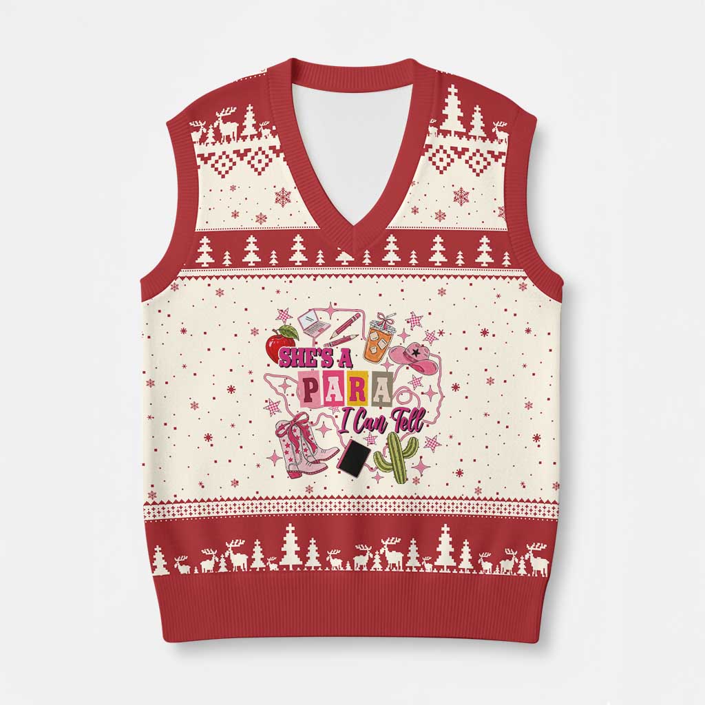 Funny Western Teacher Aide Graphic V-Neck Knit Sweater Vest She's A Para I Can Tell