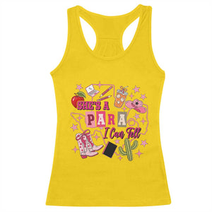 Funny Western Teacher Aide Graphic Racerback Tank Top She's A Para I Can Tell