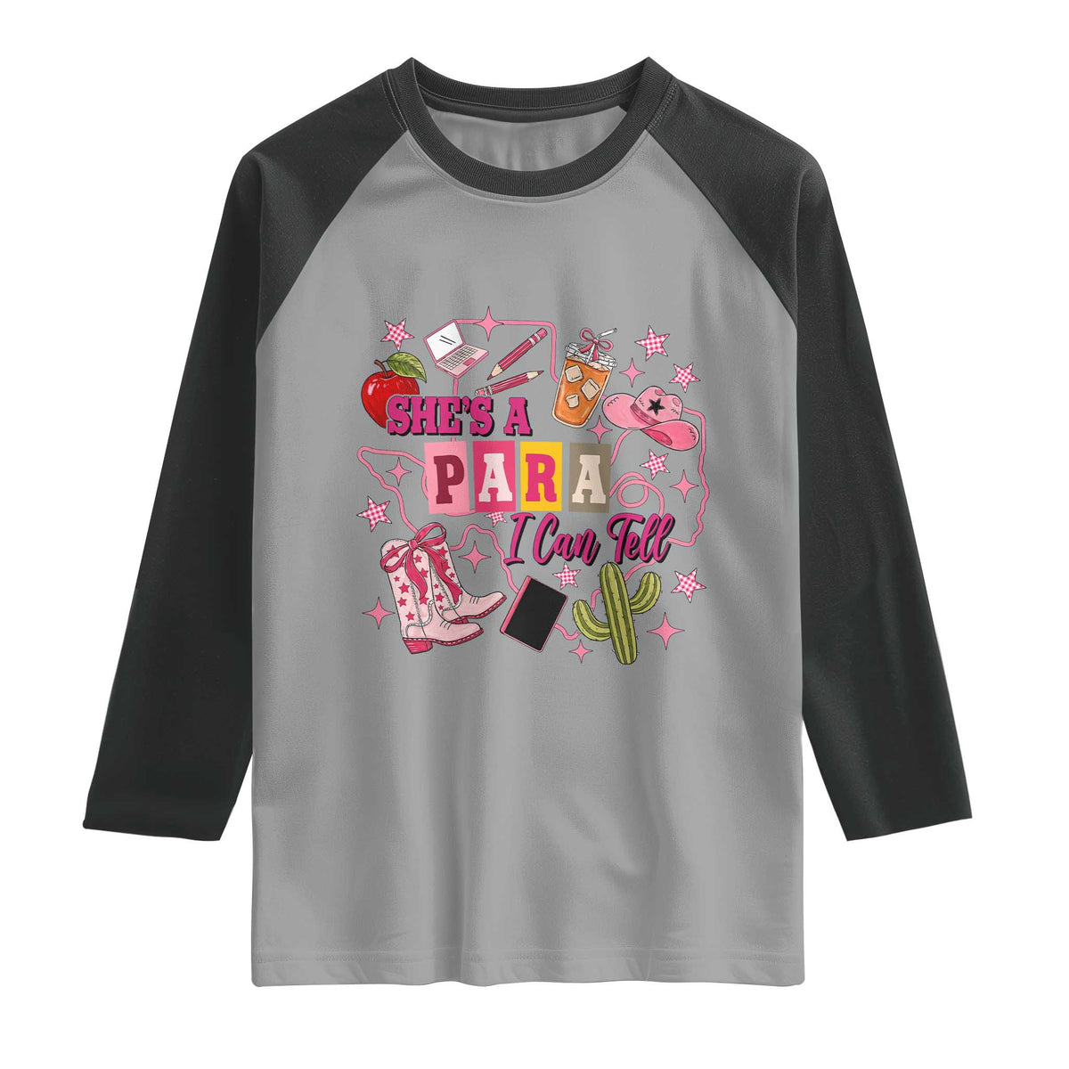 Funny Western Teacher Aide Graphic Raglan Shirt She's A Para I Can Tell