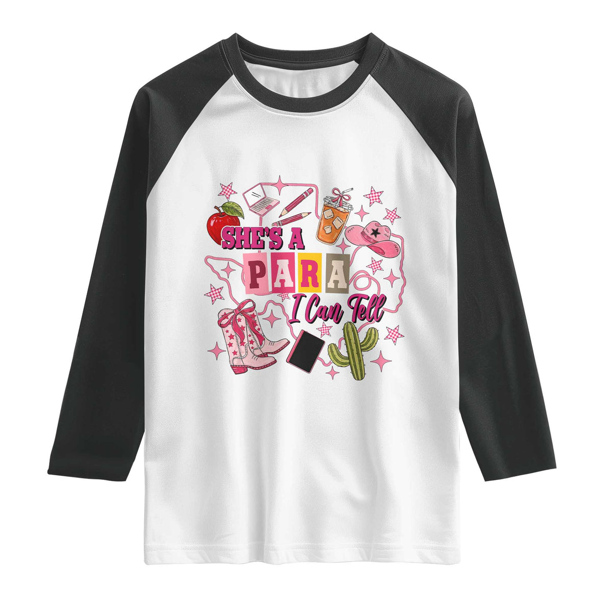 Funny Western Teacher Aide Graphic Raglan Shirt She's A Para I Can Tell