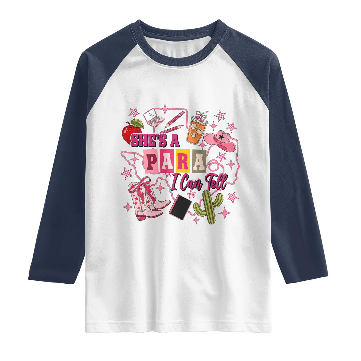Funny Western Teacher Aide Graphic Raglan Shirt She's A Para I Can Tell