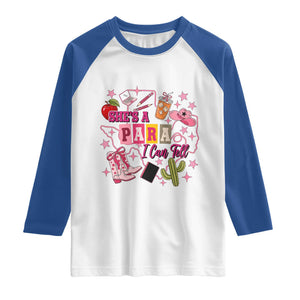 Funny Western Teacher Aide Graphic Raglan Shirt She's A Para I Can Tell