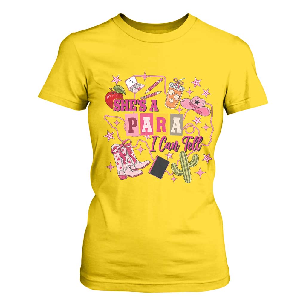 Funny Western Teacher Aide Graphic T Shirt For Women She's A Para I Can Tell