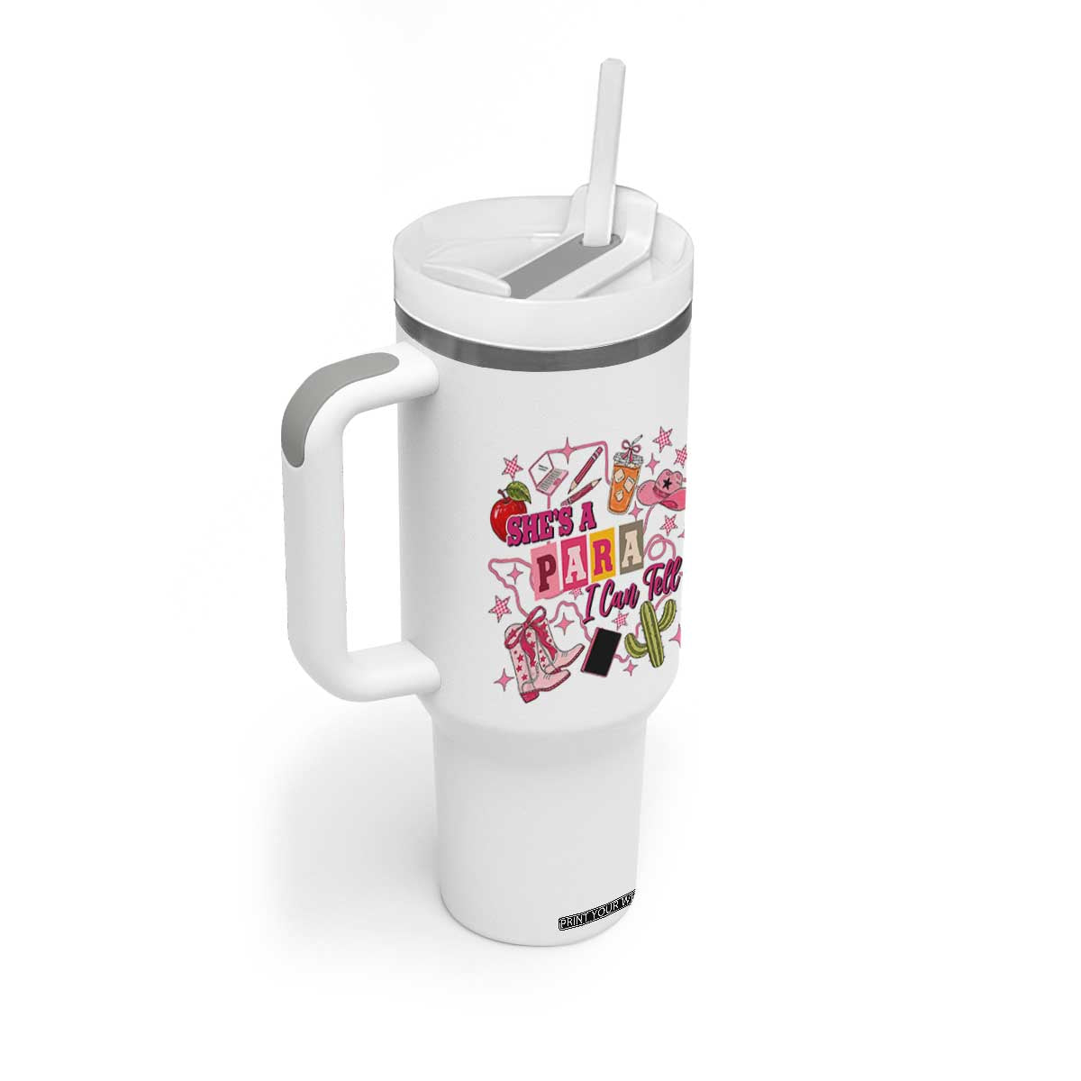 Funny Western Teacher Aide Graphic Tumbler With Handle She's A Para I Can Tell
