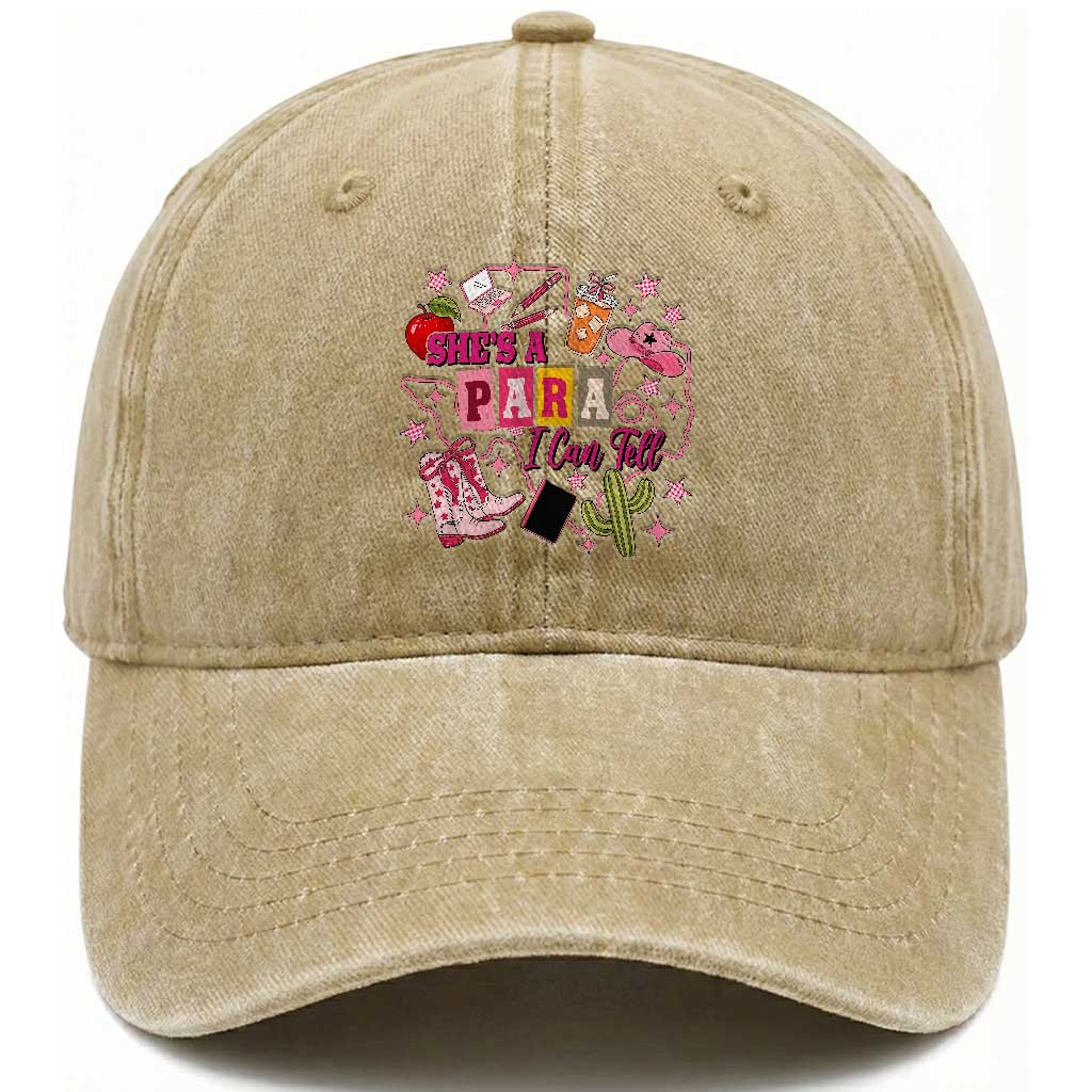 Funny Western Teacher Aide Graphic Washed Cotton Baseball Cap She's A Para I Can Tell TS12 Print Your Wear