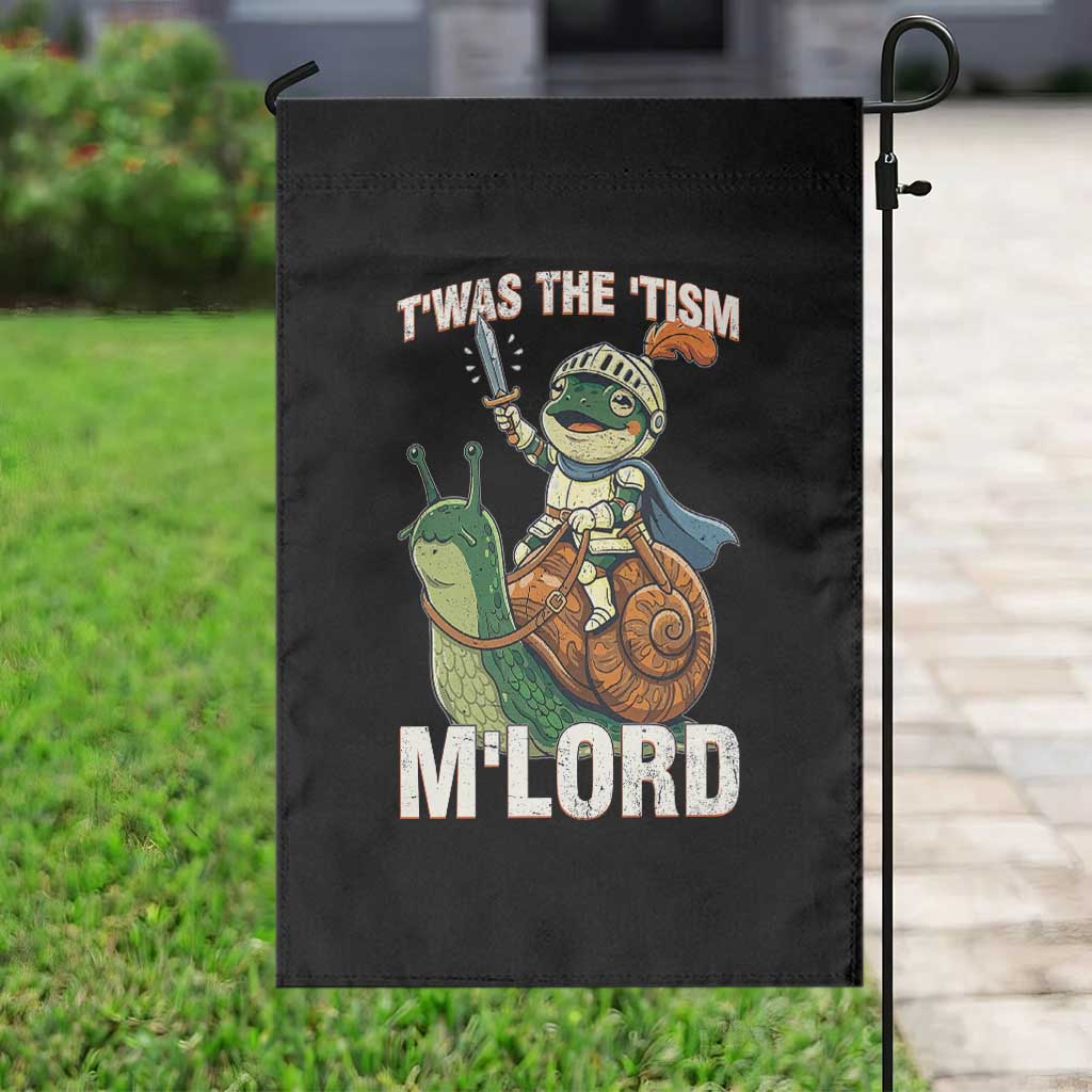Funny Medieval Knight Frog Meme With Sword Garden Flag Twas The Tism MLord