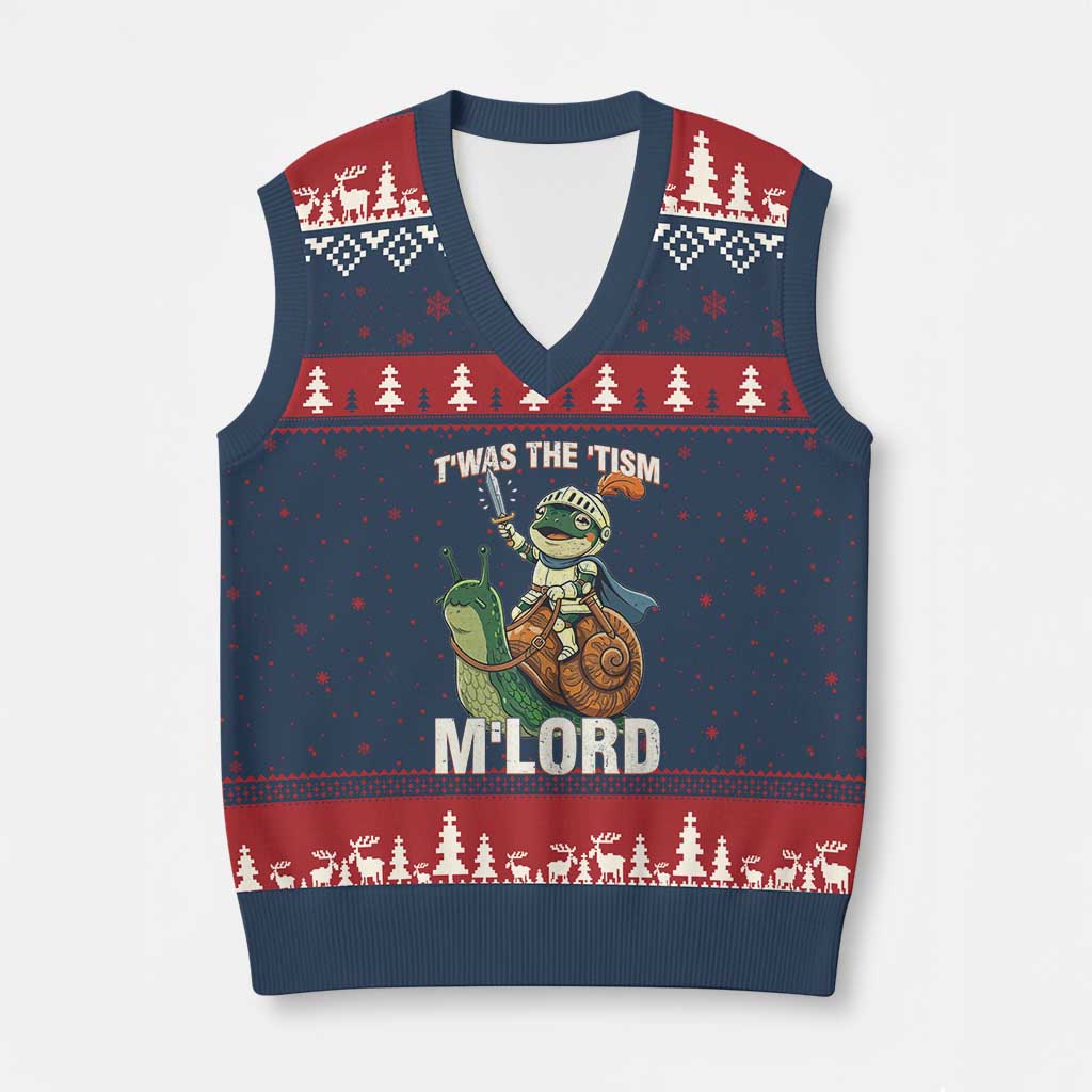 Funny Medieval Knight Frog Meme With Sword V-Neck Knit Sweater Vest Twas The Tism MLord