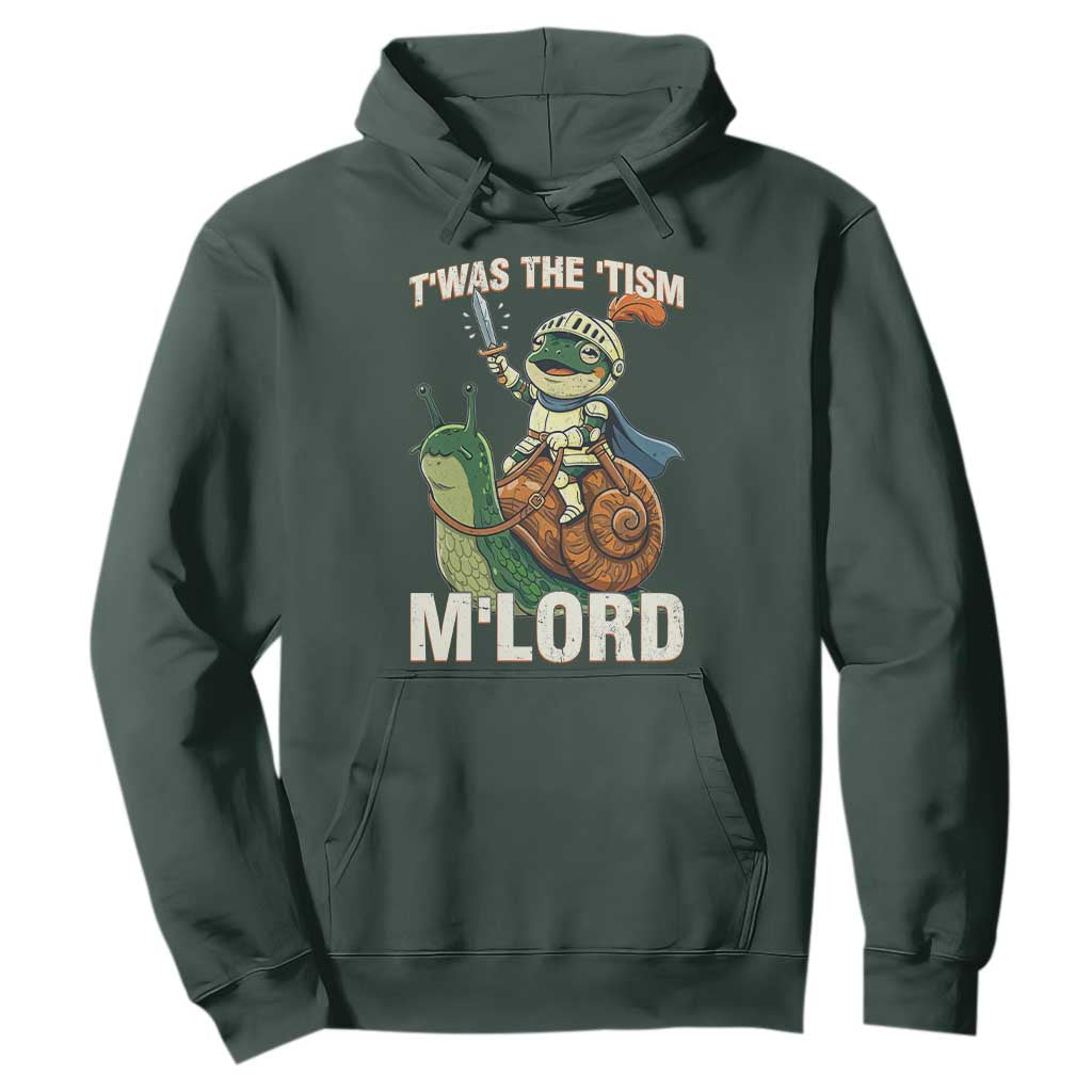Funny Medieval Knight Frog Meme With Sword Hoodie Twas The Tism MLord TS12 Dark Forest Green Print Your Wear