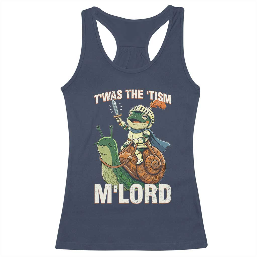 Funny Medieval Knight Frog Meme With Sword Racerback Tank Top Twas The Tism MLord