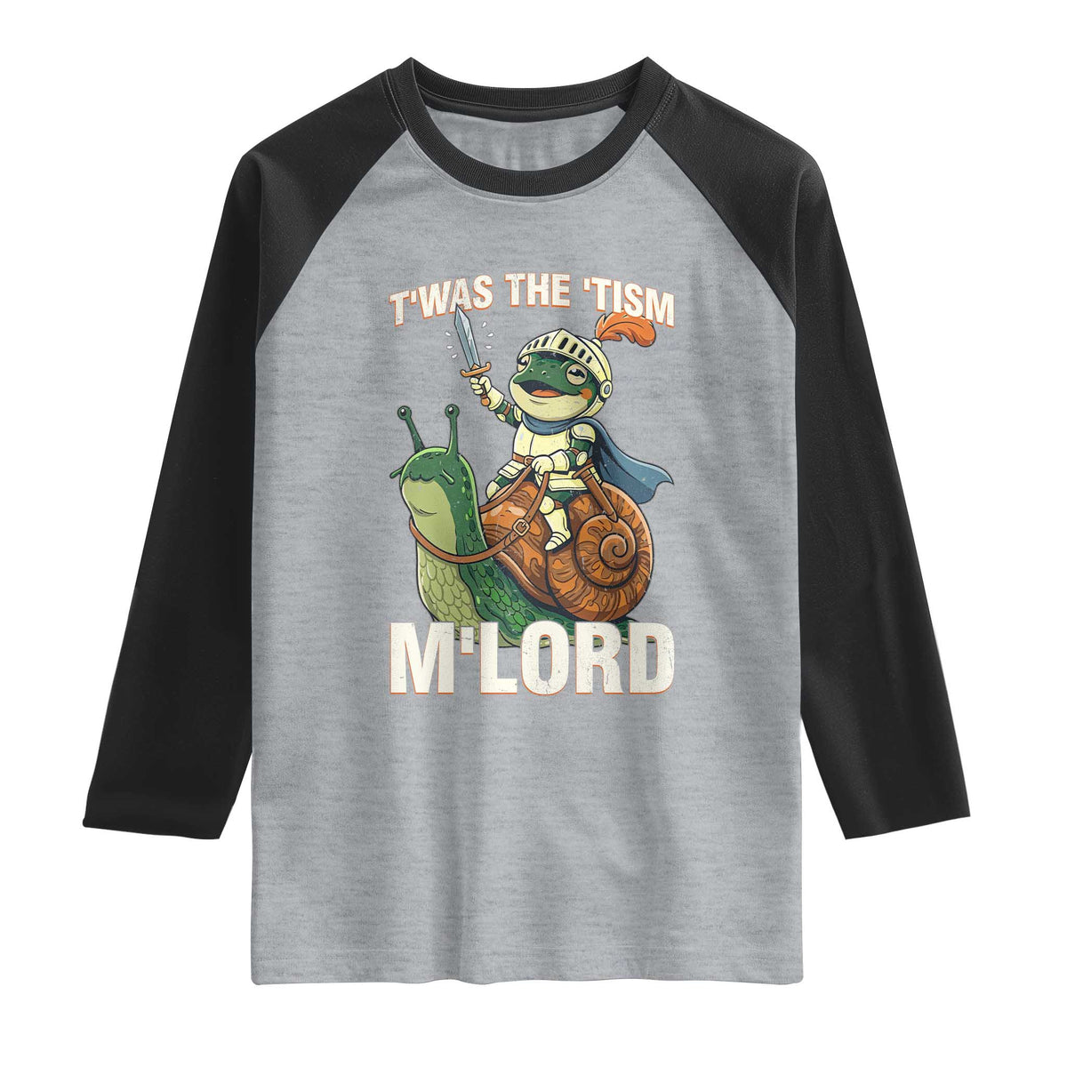 Funny Medieval Knight Frog Meme With Sword Raglan Shirt Twas The Tism MLord