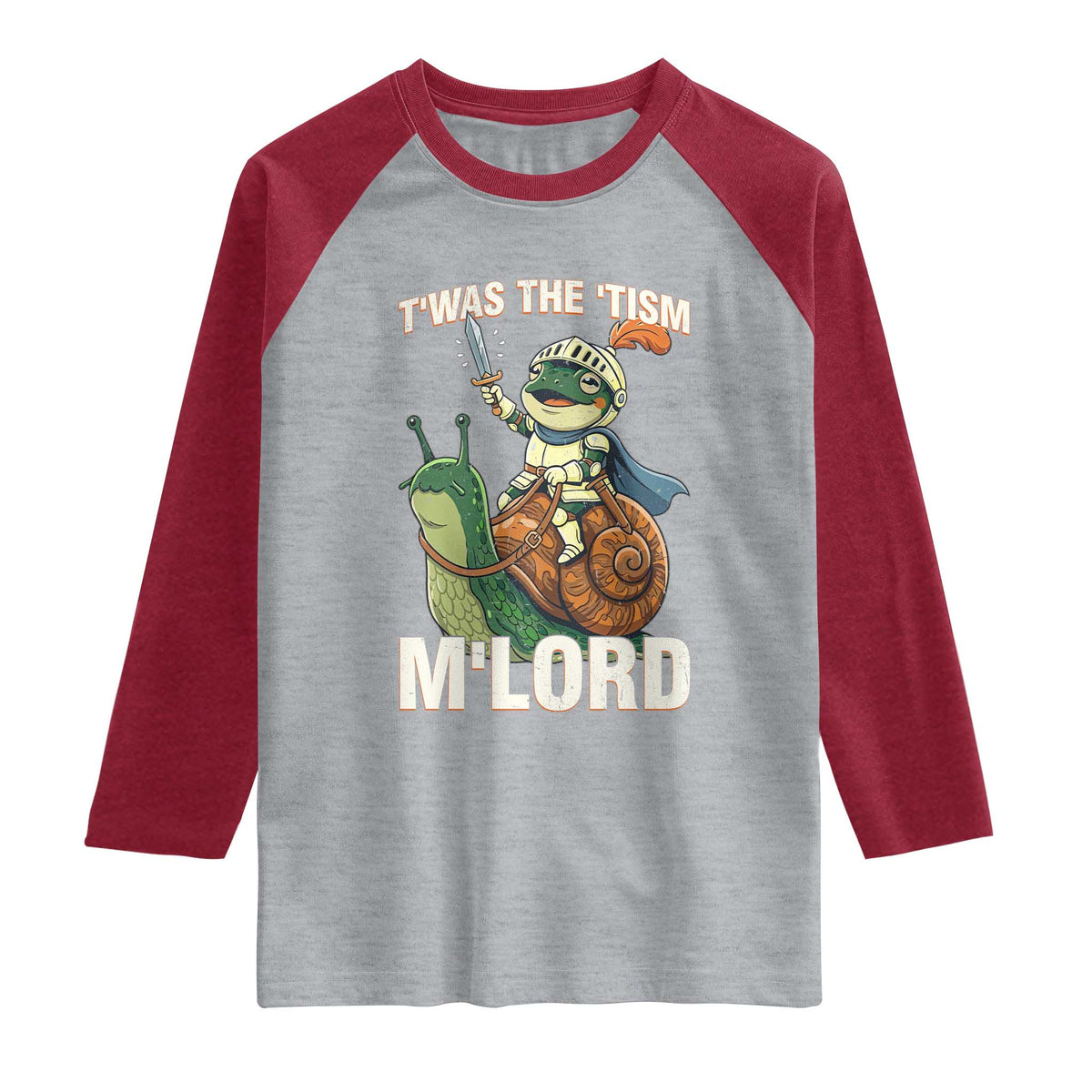 Funny Medieval Knight Frog Meme With Sword Raglan Shirt Twas The Tism MLord