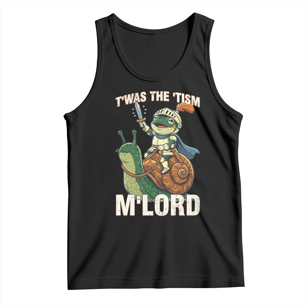 Funny Medieval Knight Frog Meme With Sword Tank Top Twas The Tism MLord TS12 Black Print Your Wear