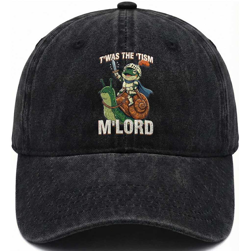 Funny Medieval Knight Frog Meme With Sword Washed Cotton Baseball Cap Twas The Tism MLord TS12 Print Your Wear