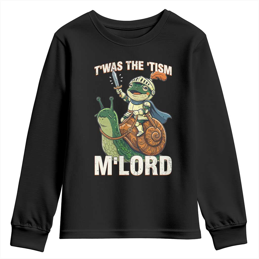 Funny Medieval Knight Frog Meme With Sword Youth Sweatshirt Twas The Tism MLord TS12 Black Print Your Wear