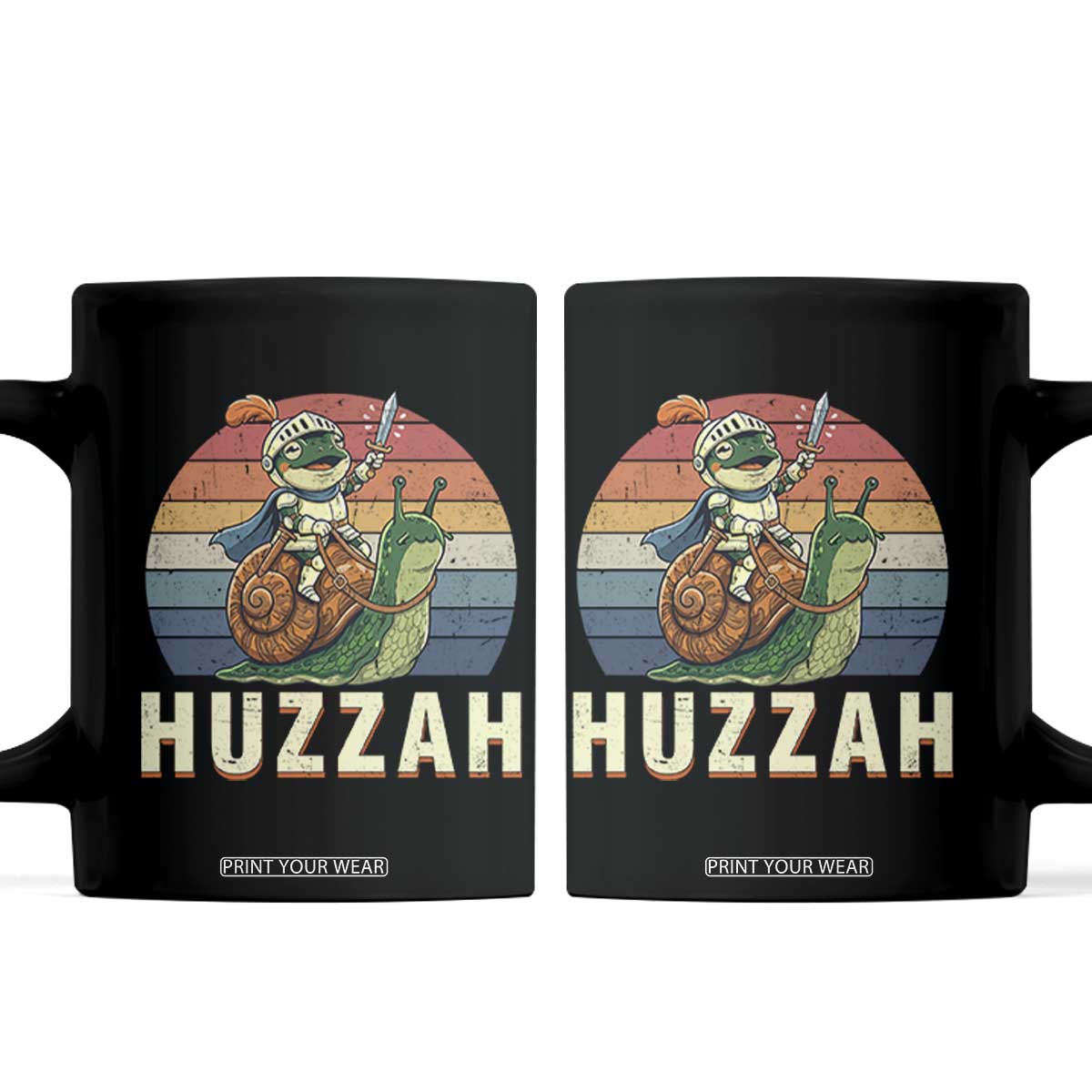 Funny Huzzah Frog Meme Coffee Mug Medieval Knight With Sword Graphic