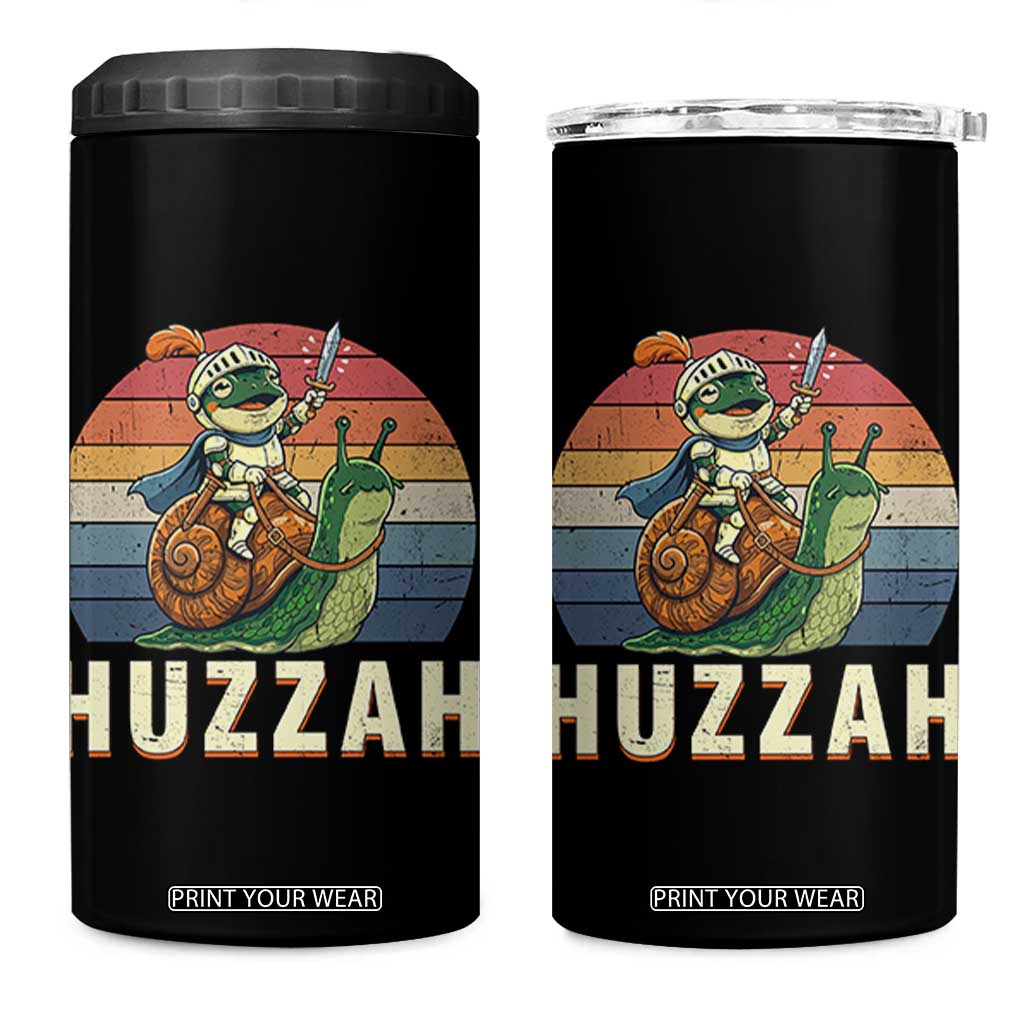 Funny Huzzah Frog Meme 4 in 1 Can Cooler Tumbler Medieval Knight With Sword Graphic