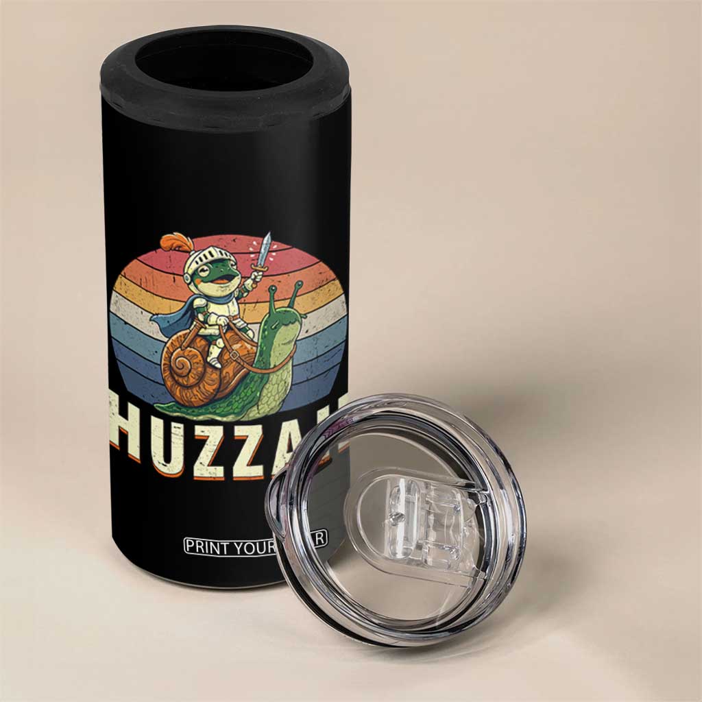 Funny Huzzah Frog Meme 4 in 1 Can Cooler Tumbler Medieval Knight With Sword Graphic