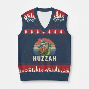 Funny Huzzah Frog Meme V-Neck Knit Sweater Vest Medieval Knight With Sword Graphic