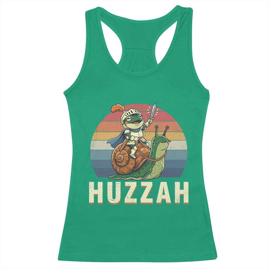 Funny Huzzah Frog Meme Racerback Tank Top Medieval Knight With Sword Graphic