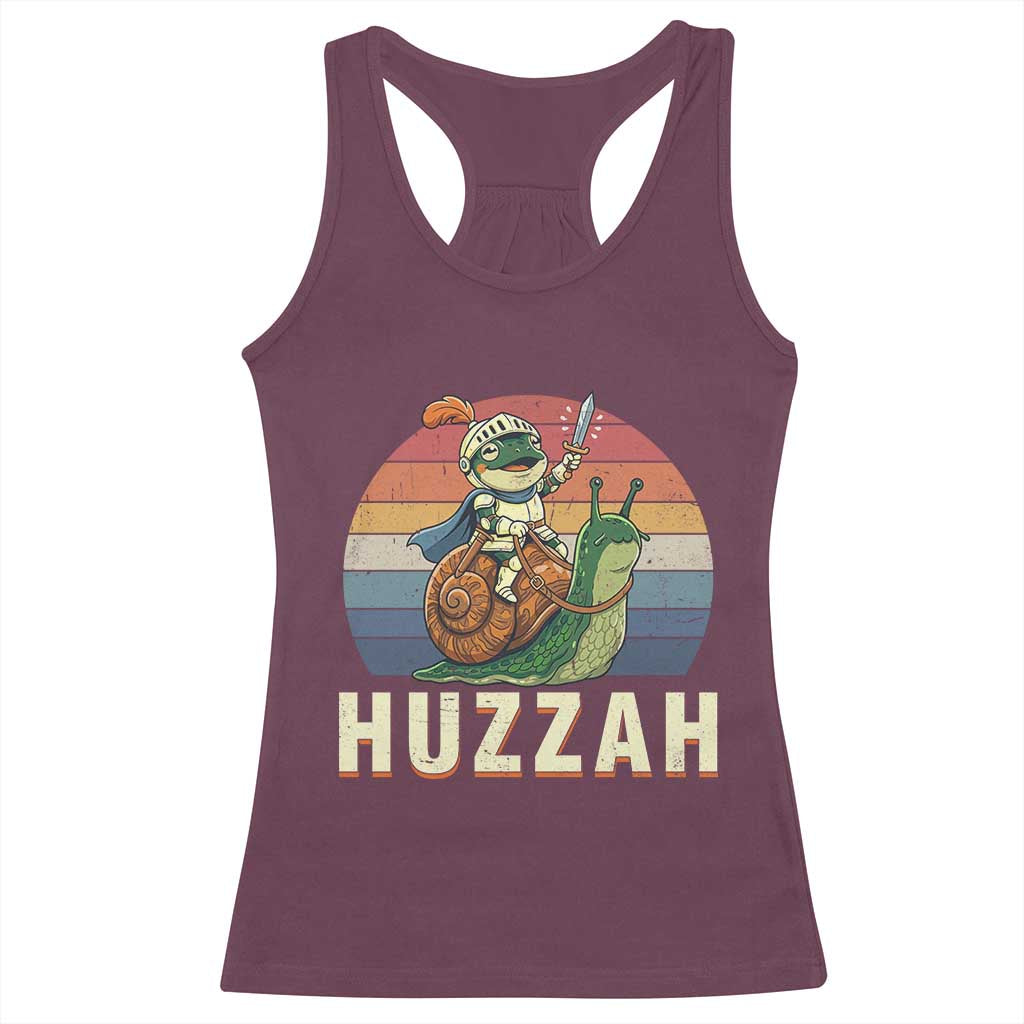 Funny Huzzah Frog Meme Racerback Tank Top Medieval Knight With Sword Graphic