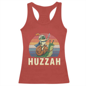 Funny Huzzah Frog Meme Racerback Tank Top Medieval Knight With Sword Graphic
