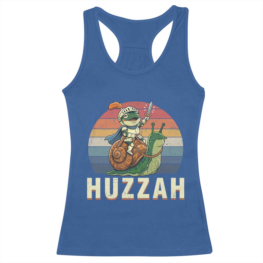 Funny Huzzah Frog Meme Racerback Tank Top Medieval Knight With Sword Graphic