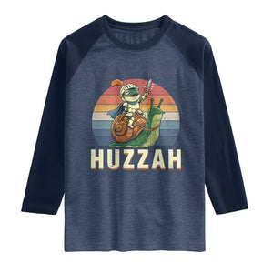 Funny Huzzah Frog Meme Raglan Shirt Medieval Knight With Sword Graphic