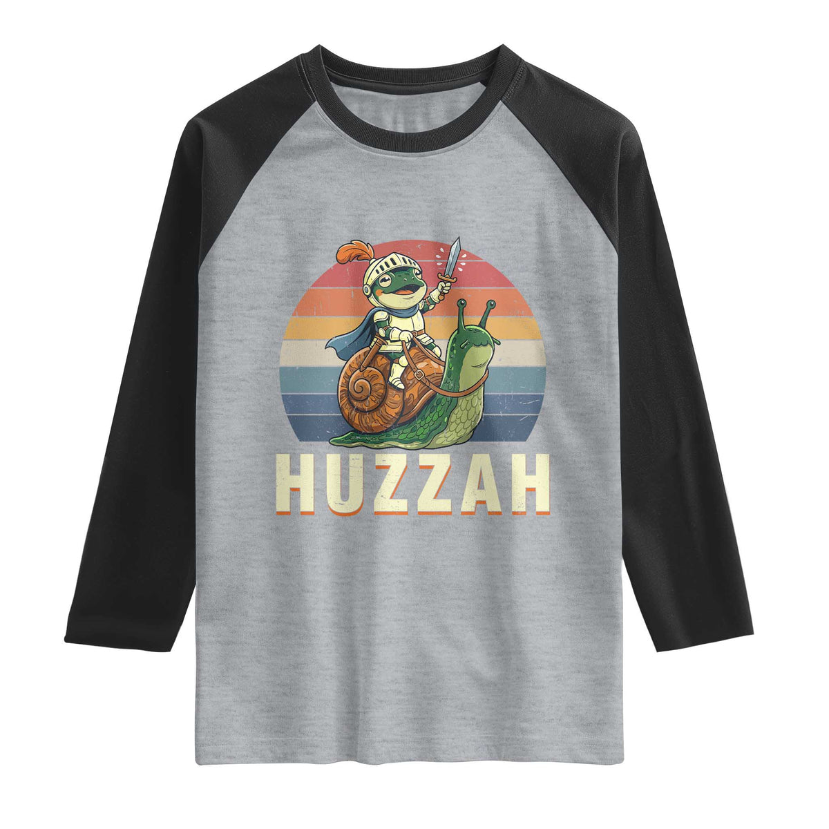 Funny Huzzah Frog Meme Raglan Shirt Medieval Knight With Sword Graphic