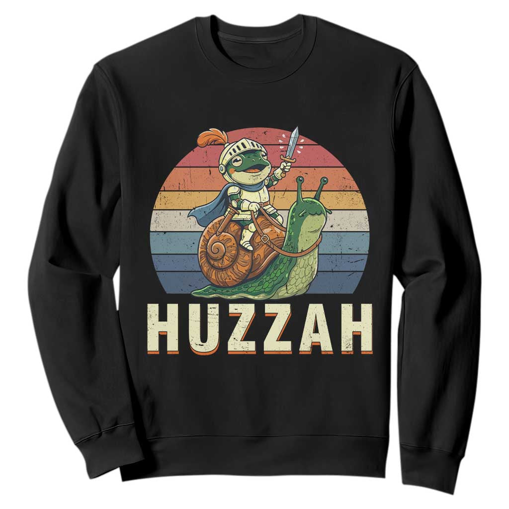 Funny Huzzah Frog Meme Sweatshirt Medieval Knight With Sword Graphic