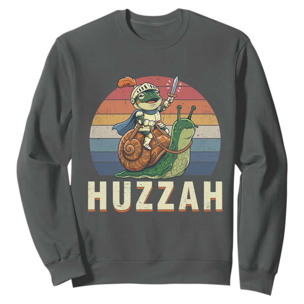 Funny Huzzah Frog Meme Sweatshirt Medieval Knight With Sword Graphic