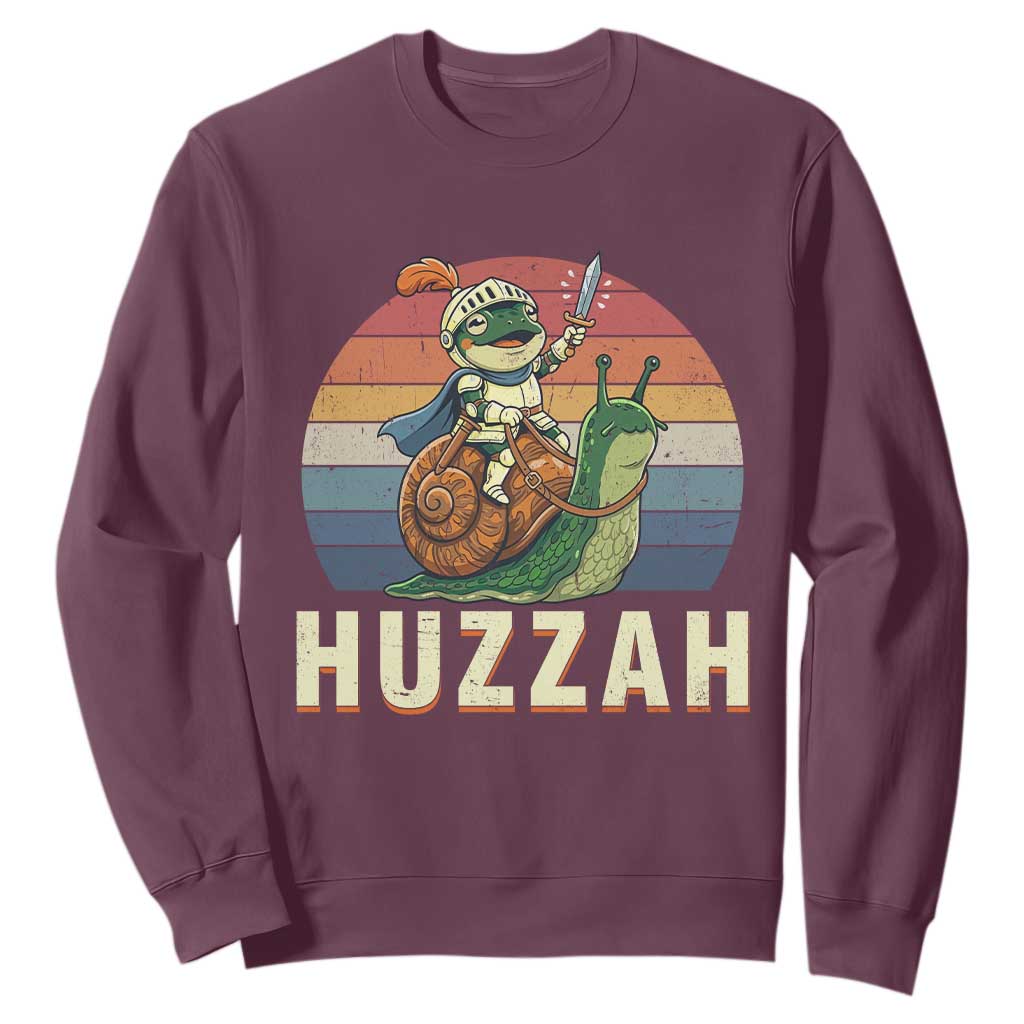 Funny Huzzah Frog Meme Sweatshirt Medieval Knight With Sword Graphic