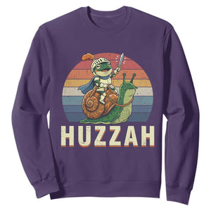 Funny Huzzah Frog Meme Sweatshirt Medieval Knight With Sword Graphic