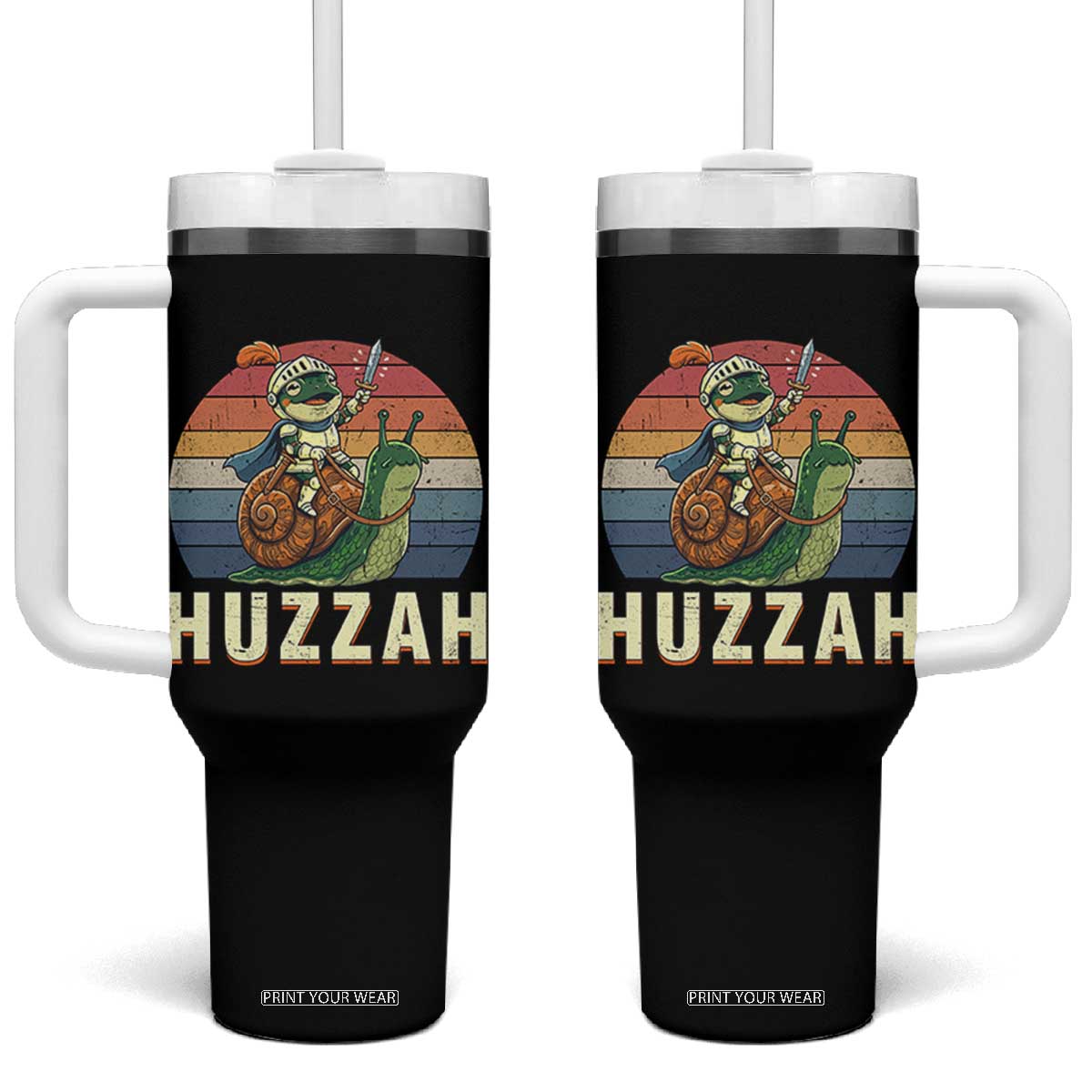Funny Huzzah Frog Meme Tumbler With Handle Medieval Knight With Sword Graphic