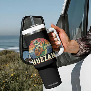 Funny Huzzah Frog Meme Tumbler With Handle Medieval Knight With Sword Graphic