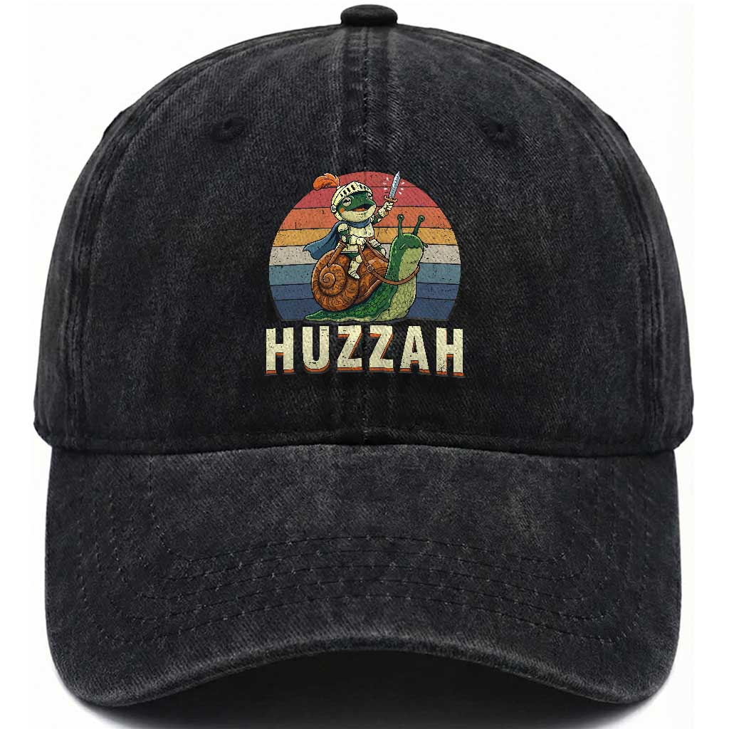 Funny Huzzah Frog Meme Washed Cotton Baseball Cap Medieval Knight With Sword Graphic TS12 Print Your Wear