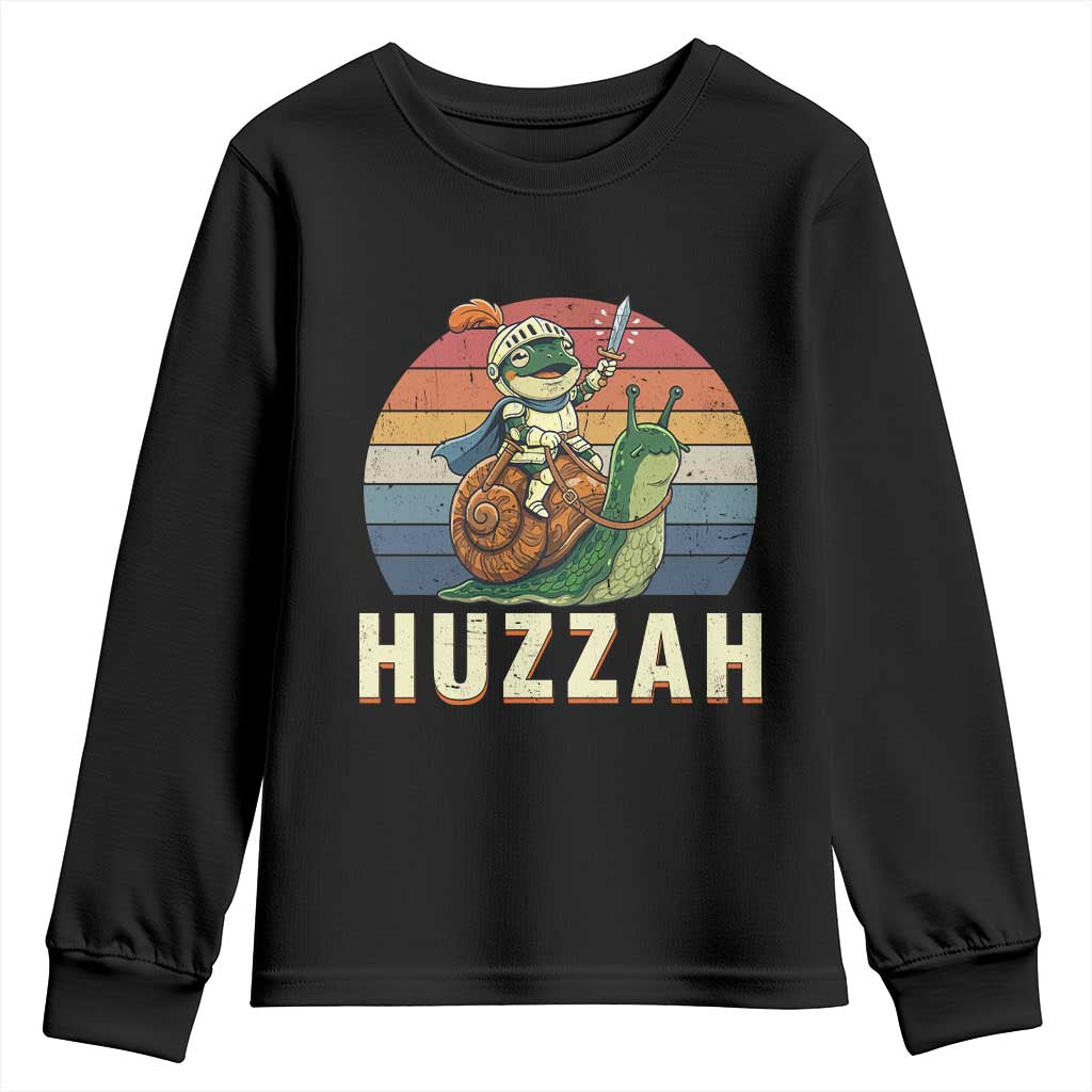 Funny Huzzah Frog Meme Youth Sweatshirt Medieval Knight With Sword Graphic