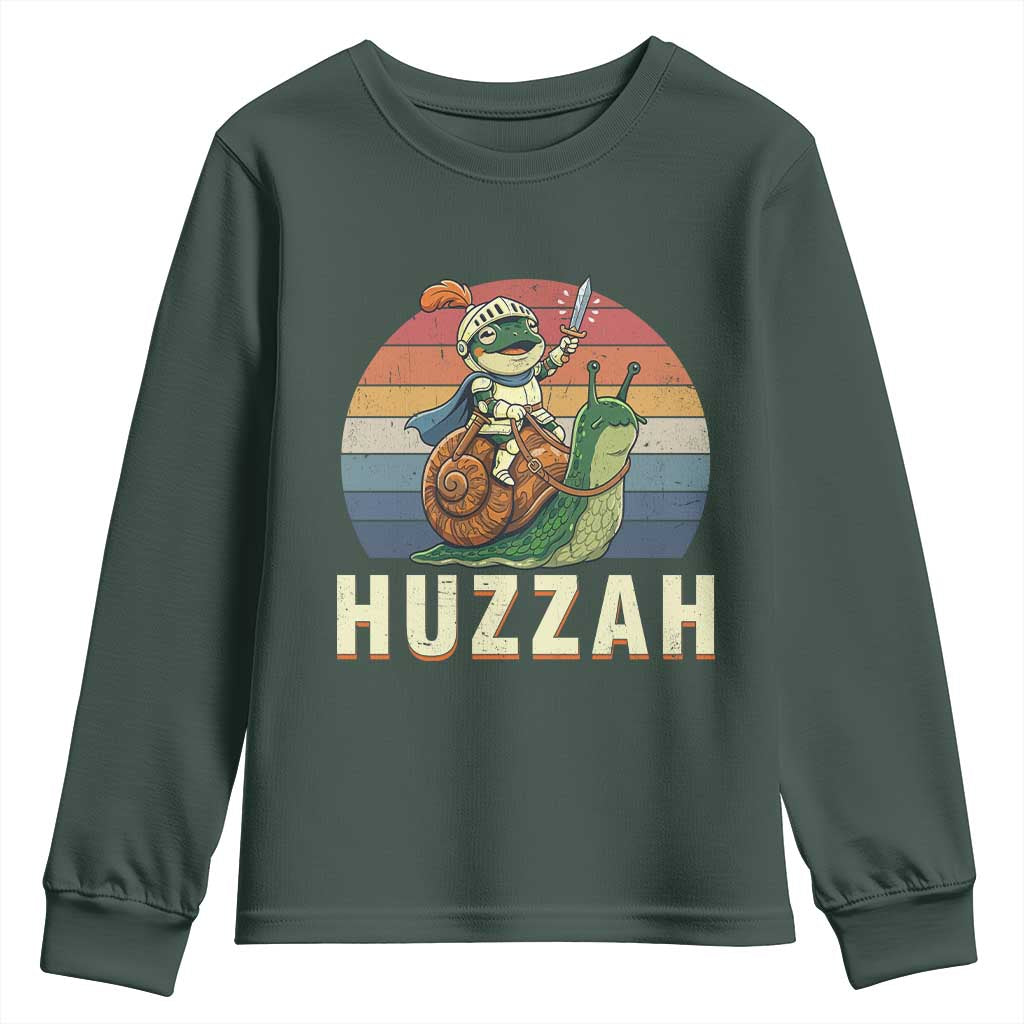 Funny Huzzah Frog Meme Youth Sweatshirt Medieval Knight With Sword Graphic