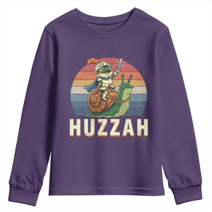 Funny Huzzah Frog Meme Youth Sweatshirt Medieval Knight With Sword Graphic