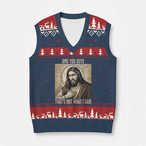 Funny Christian Jesus Faith Meme V-Neck Knit Sweater Vest Omg You Guys Thats Not What I Said