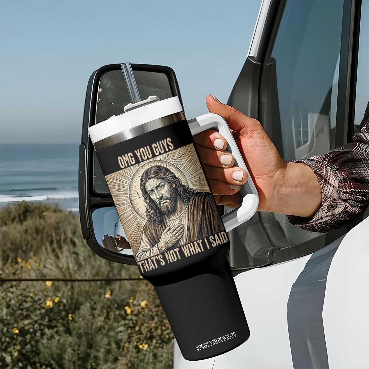 Funny Christian Jesus Faith Meme Tumbler With Handle Omg You Guys Thats Not What I Said