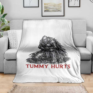 Funny Tummy Hurts Medieval Knight Throw Blanket Dark Fantasy Warrior Meme Graphic